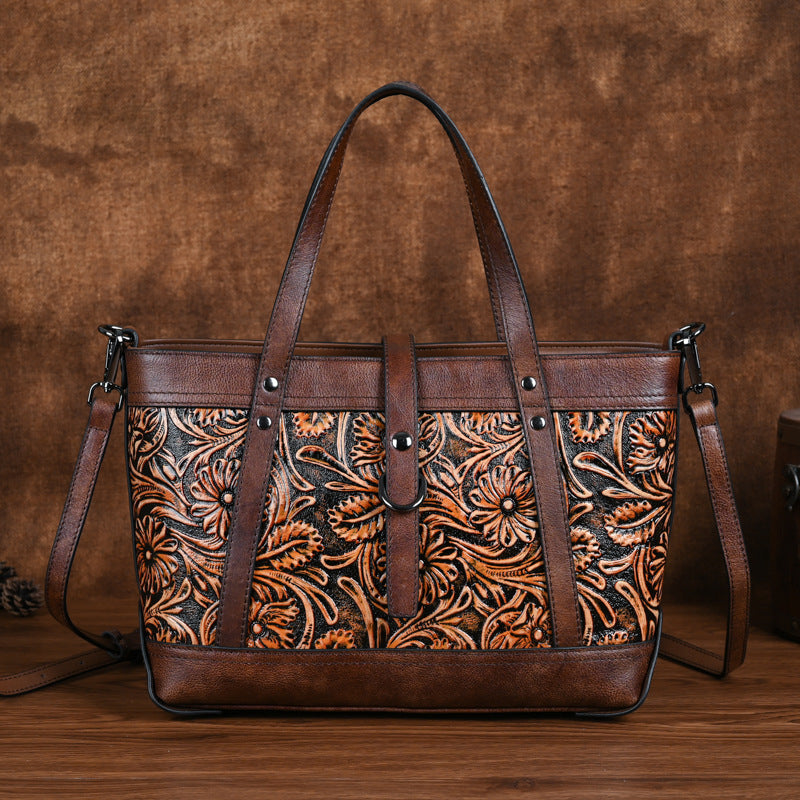 First Layer Cowhide Skeleton-skin Hand Carved Bag