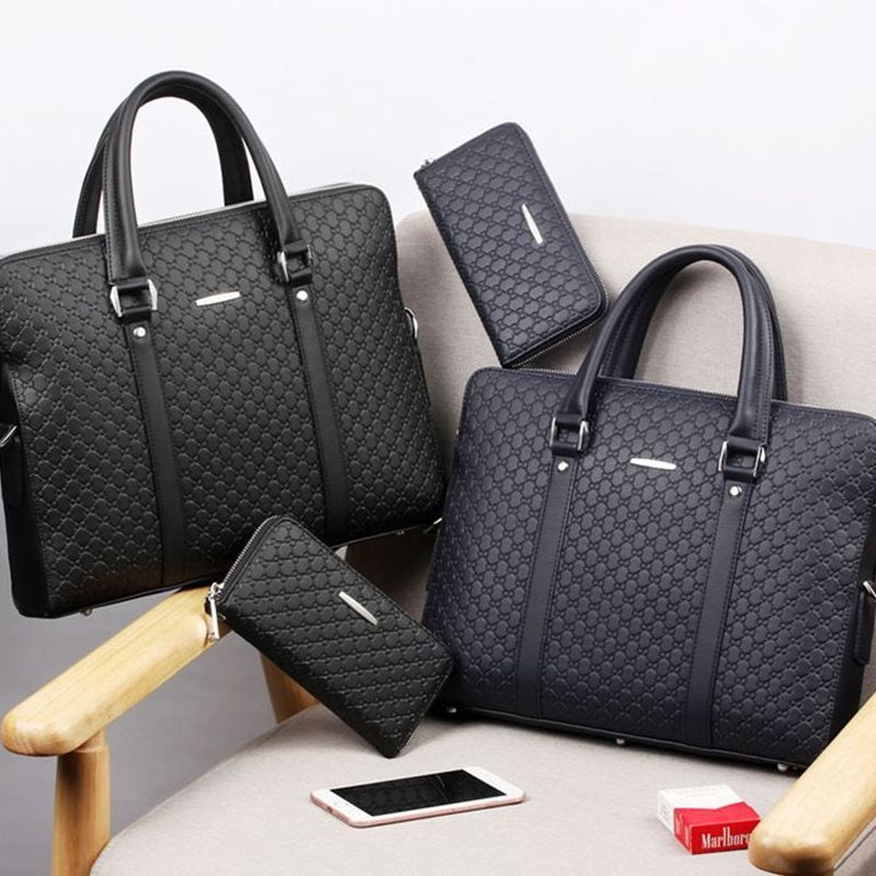 Men bag handbag leather business briefcase embossed letters