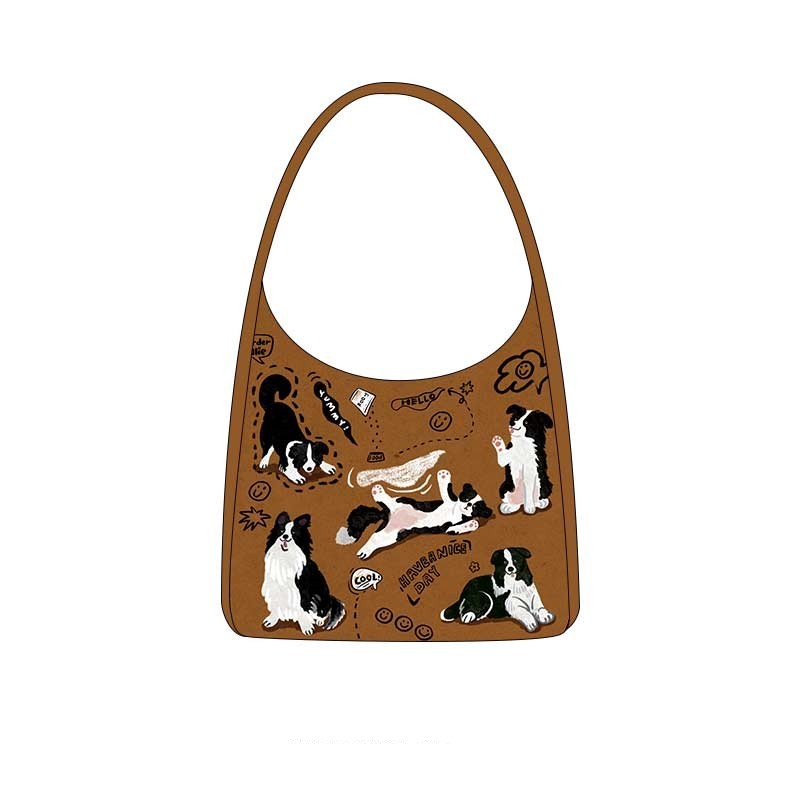 Retro Shoulder Puppy Printed Large Capacity Casual Canvas Bag