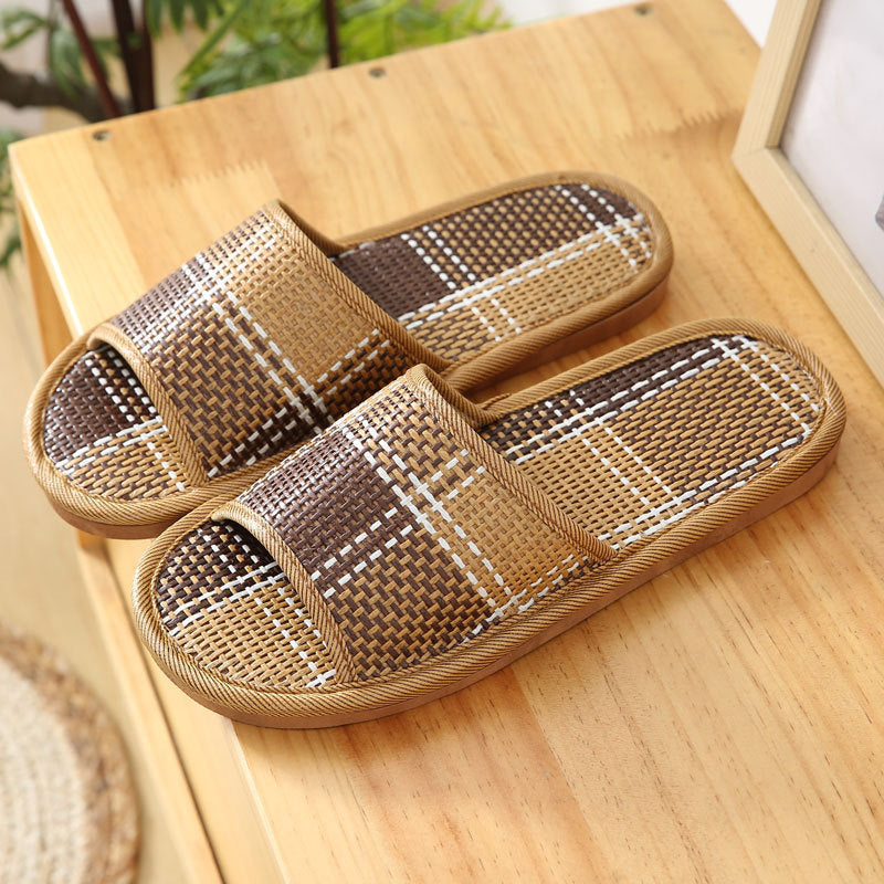 Soft Bottom Couple Straw Mat Slippers