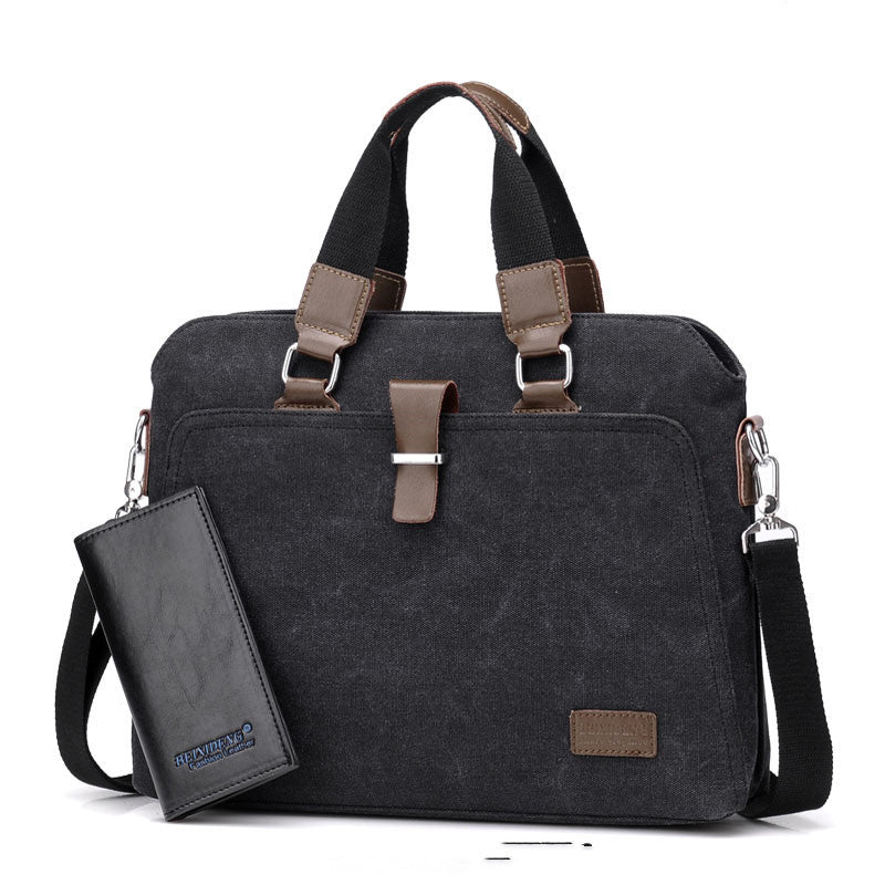 Men's Business Casual Oxford Cloth Handheld One Shoulder Canvas Briefcase