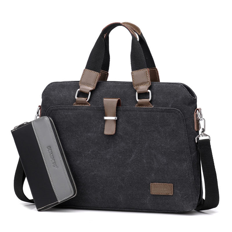 Men's Business Casual Oxford Cloth Handheld One Shoulder Canvas Briefcase